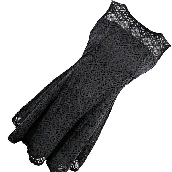 NWOT! MONTEAU LOS ANGELES! RICH BLACK STRETCH LACE OVER BLACK, DRESS! SZ M - Picture 1 of 8